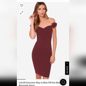 Burgundy Lulu's Bow Off-the-Shoulder Dress
